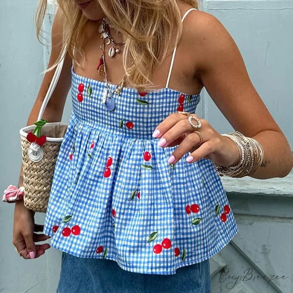Cherry Plaid Peplum Crop Top croptop-250223