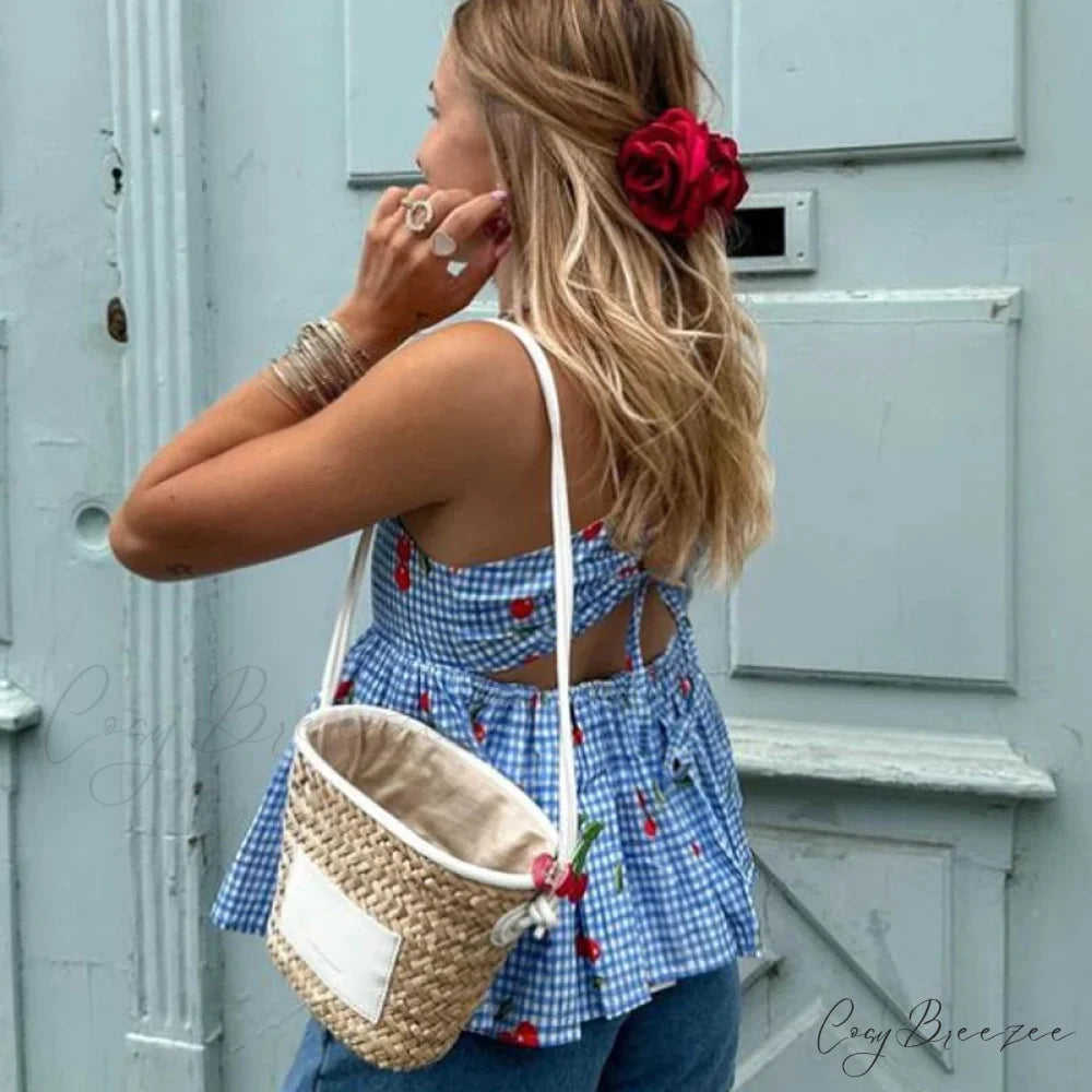 Cherry Plaid Peplum Crop Top croptop-250223