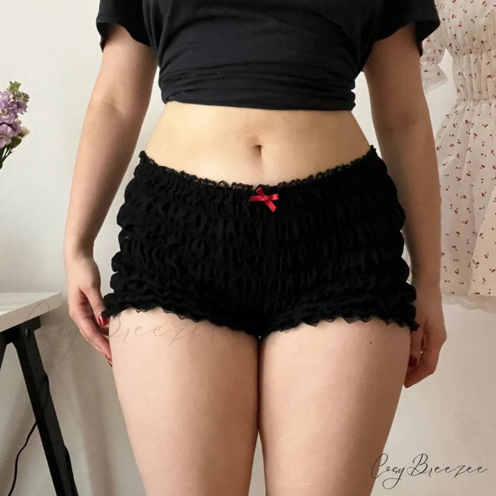 Cherry Print Ruffle Bloomer Shorts black / S short-250223