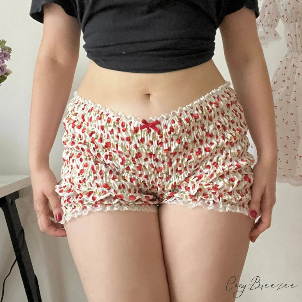Cherry Print Ruffle Bloomer Shorts pink / S short-250223