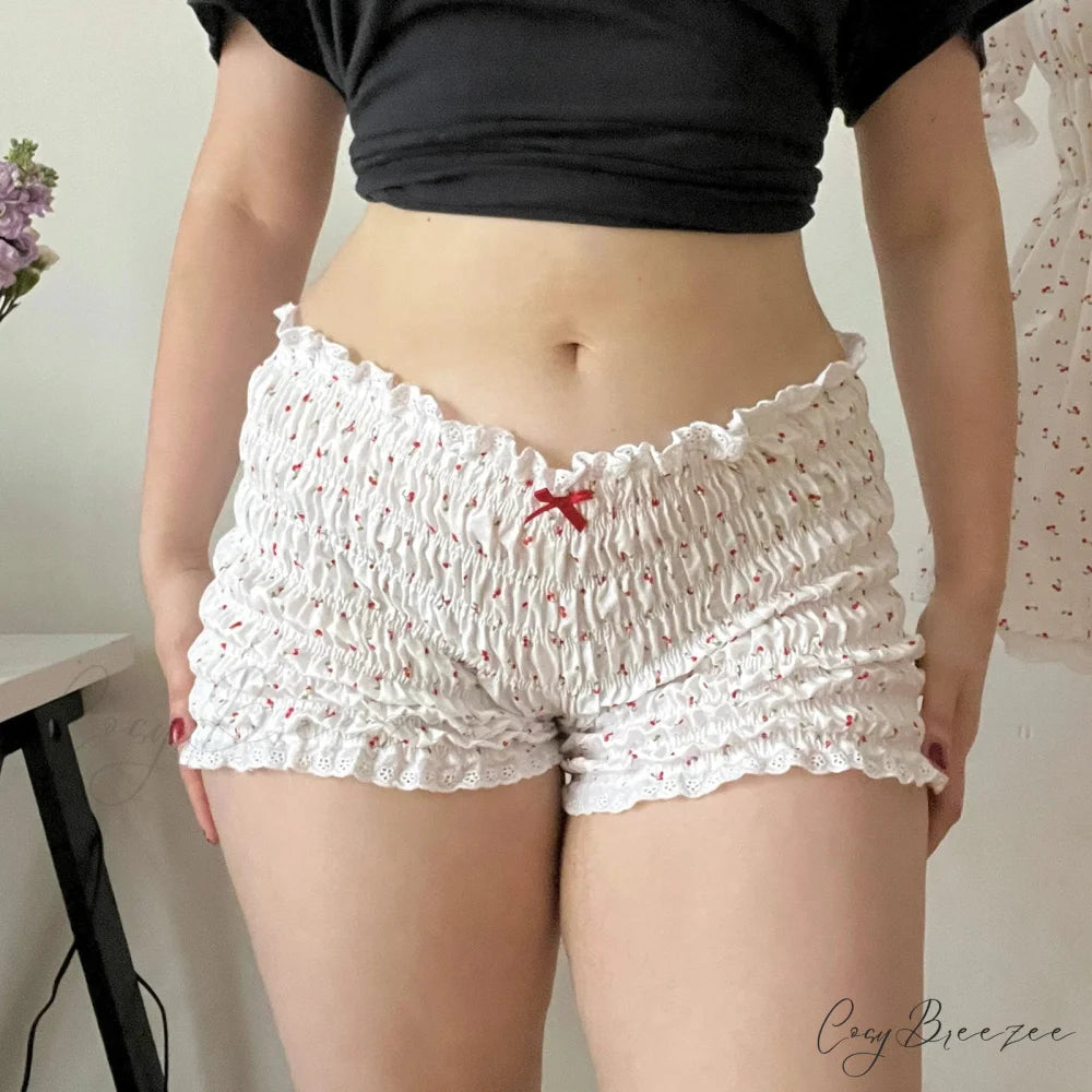 Cherry Print Ruffle Bloomer Shorts short-250223