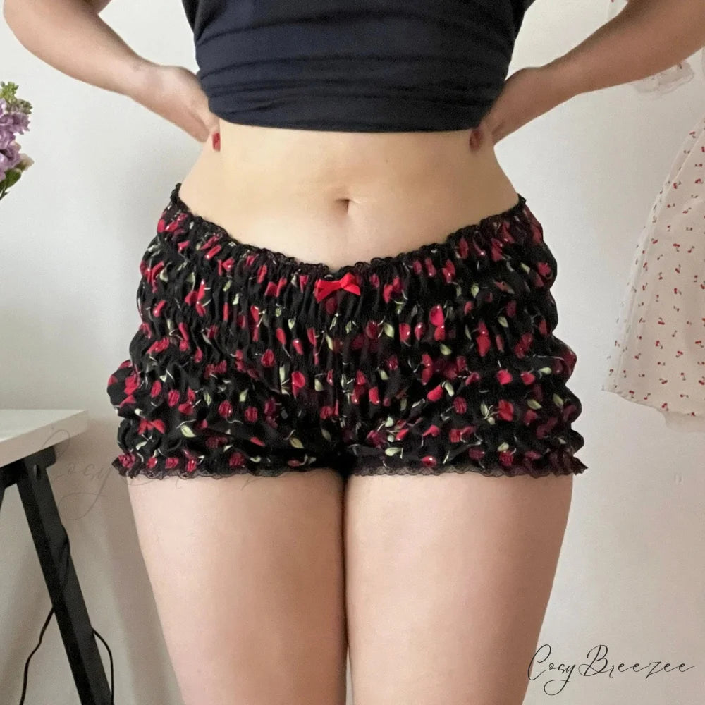 Cherry Print Ruffle Bloomer Shorts short-250223
