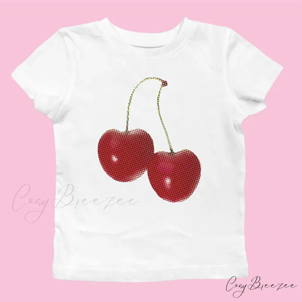 Cherry Print Stylish Graphic Tee WHITE / S