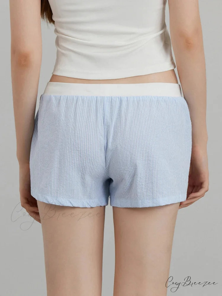 Cherry Striped Elastic Waist Shorts short-250223
