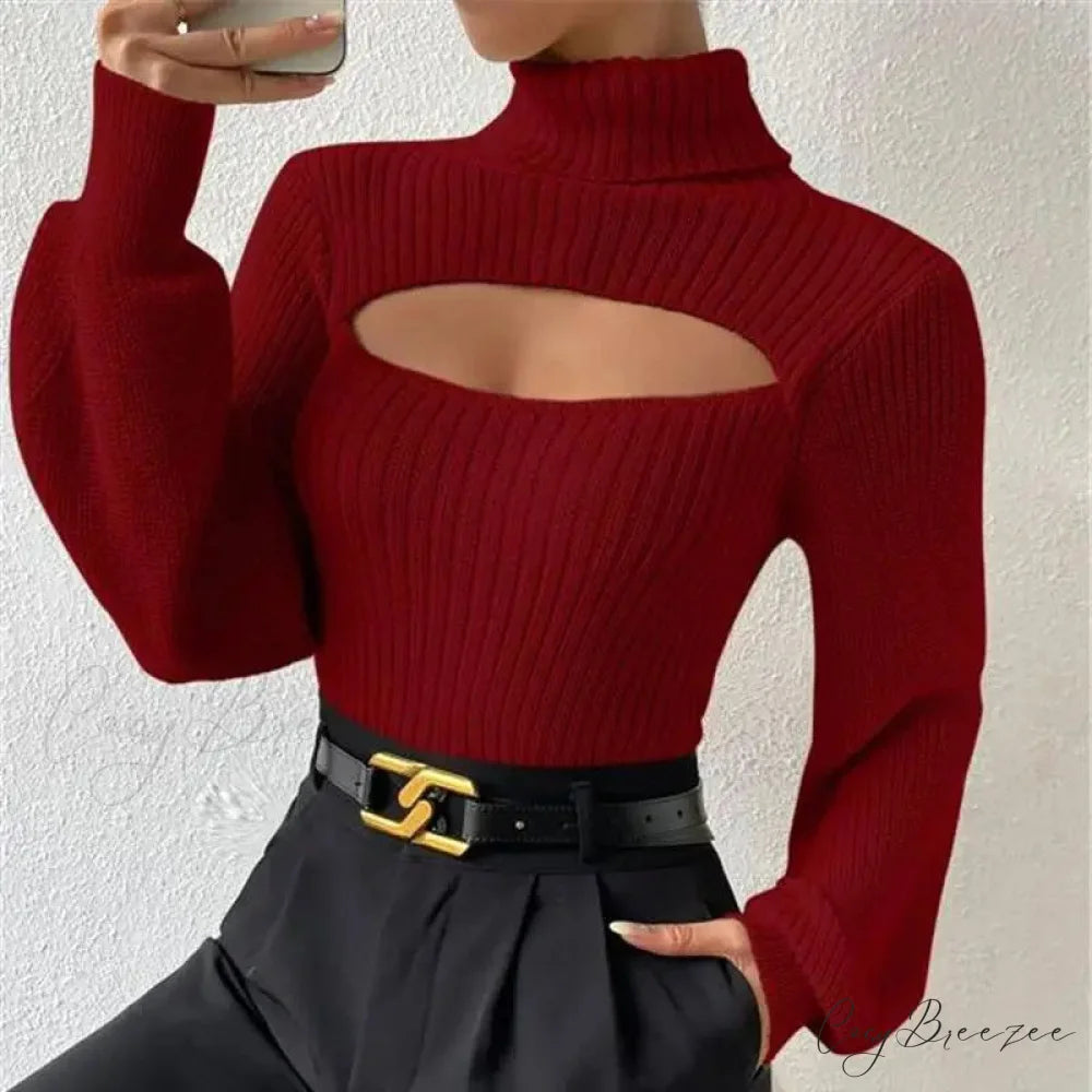 Chest Hollowed-out Turtleneck Sexy Sweater swraters-241228