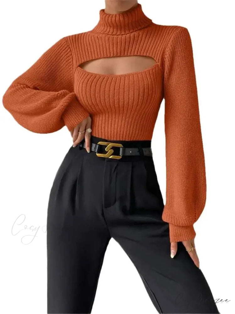 Chest Hollowed-out Turtleneck Sexy Sweater swraters-241228