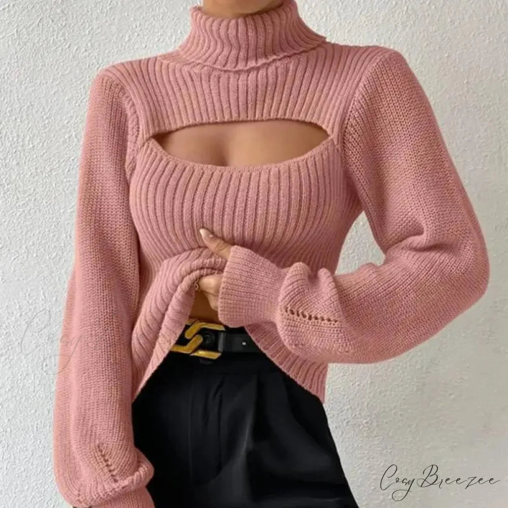 Chest Hollowed-out Turtleneck Sexy Sweater swraters-241228