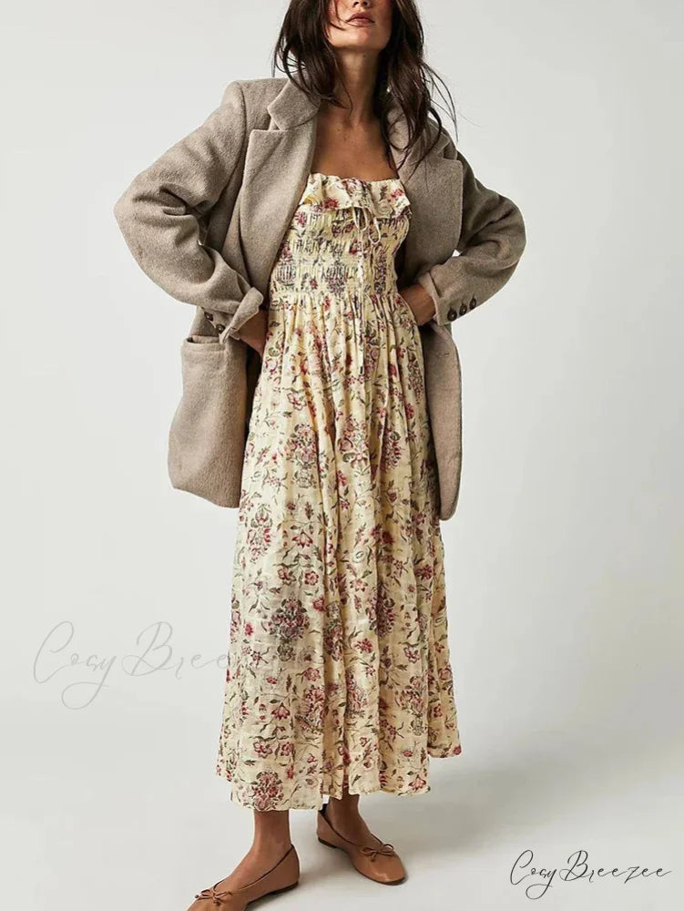 Chic Boho Backless Ruffle Floral Dress oldfloraldress-250126