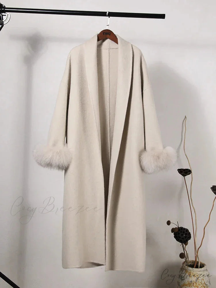 Chic Brown Woolen Tops Coat Beige / S overcoats-241228