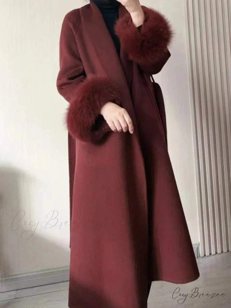 Chic Brown Woolen Tops Coat overcoats-241228