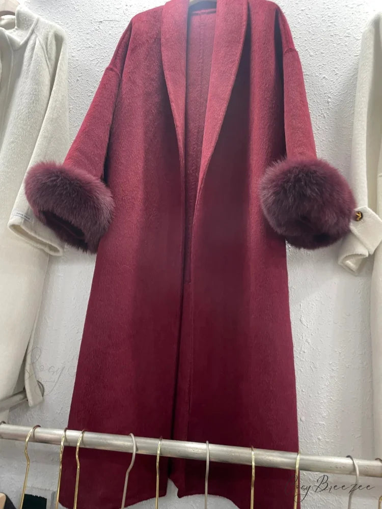 Chic Brown Woolen Tops Coat wine red / S overcoats-241228