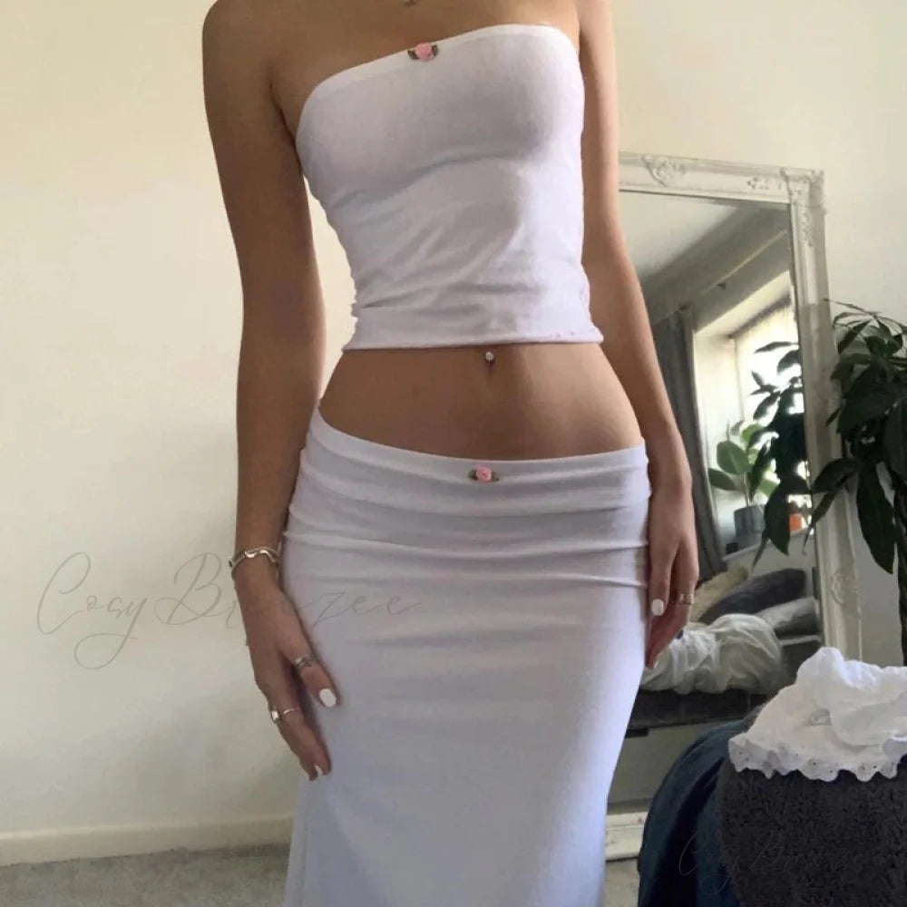 Chic Chest Wrap Tube Tops + Low Rise Skirt Strapless Y2K Outfits twopiecesset-250126