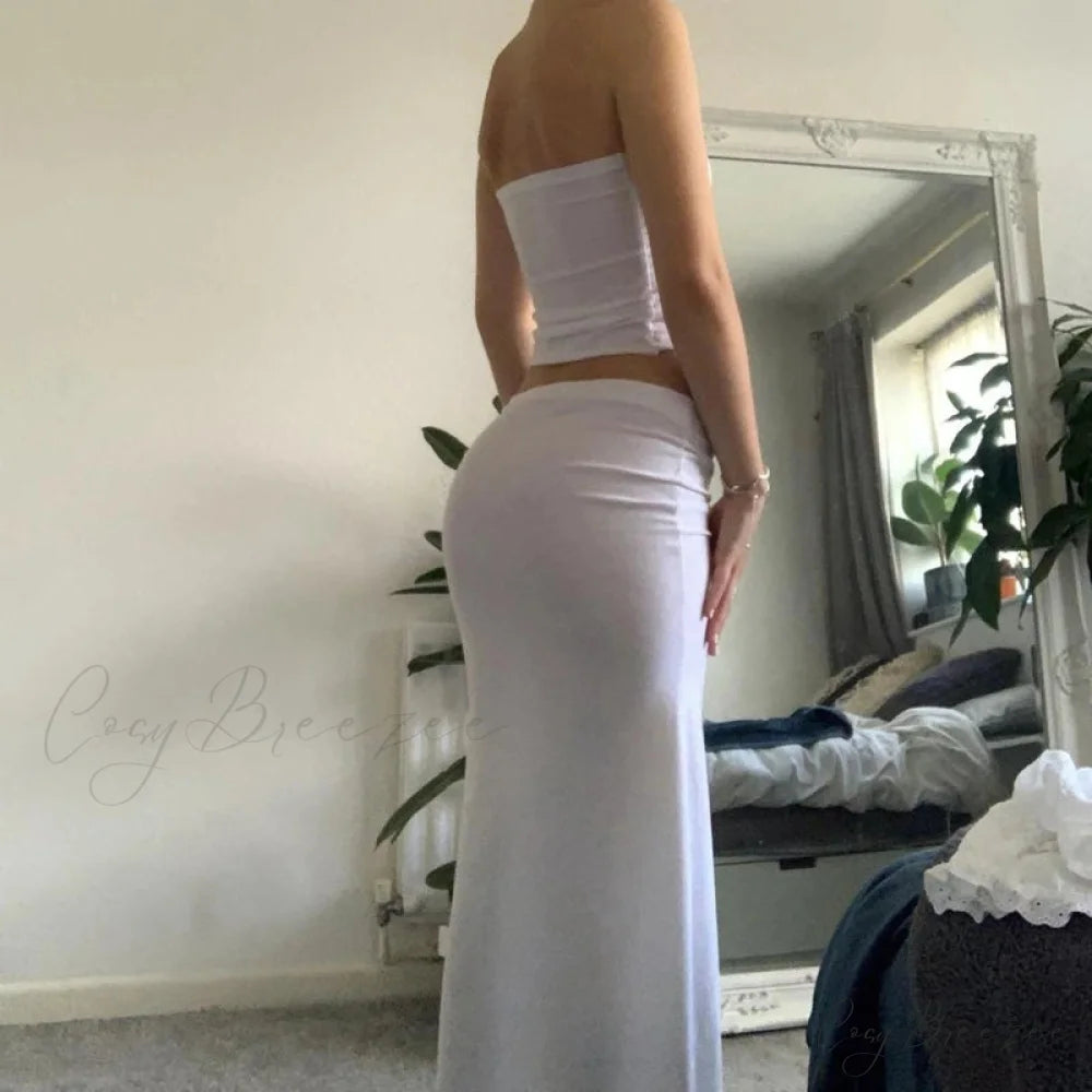 Chic Chest Wrap Tube Tops + Low Rise Skirt Strapless Y2K Outfits twopiecesset-250126