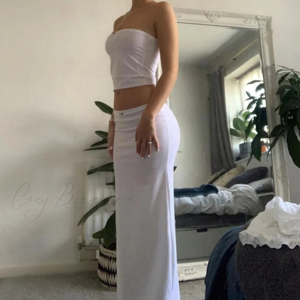 Chic Chest Wrap Tube Tops + Low Rise Skirt Strapless Y2K Outfits twopiecesset-250126
