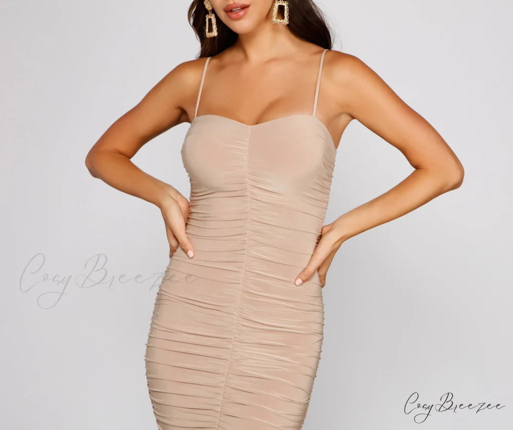 Chic Factor Stylish Ruched Midi Dress