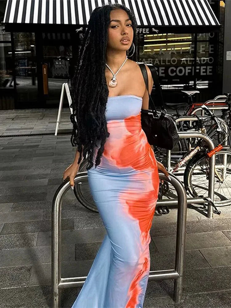 Chic Floral Strapless Midi Split Backless Dress floraldress-250126