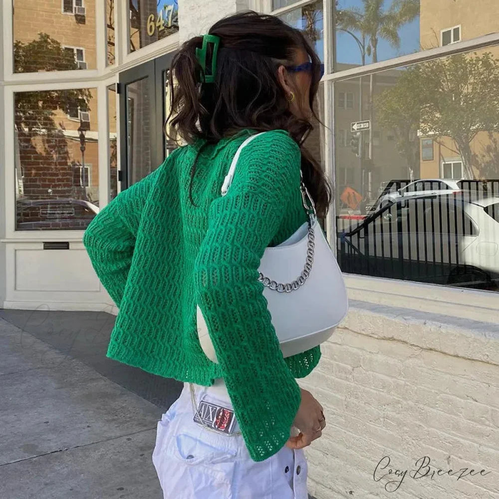 Chic Green Button-Up Knitted Vintage Fairycore Y2K Grunge Christmas Sweater