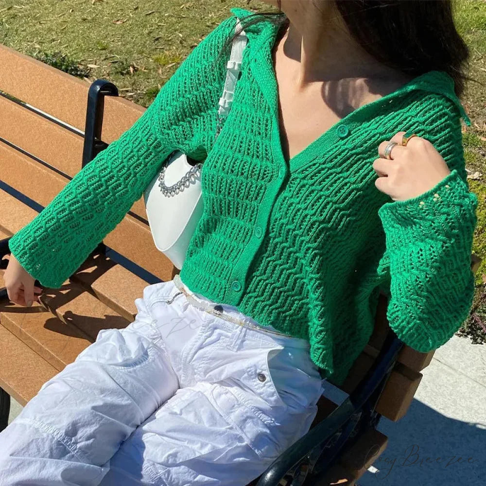 Chic Green Button-Up Knitted Vintage Fairycore Y2K Grunge Christmas Sweater