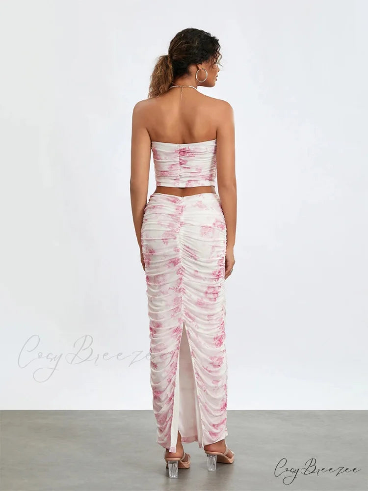 Chic Off-Shoulder Tube Wrap Long Skirt Set floraldress-250126