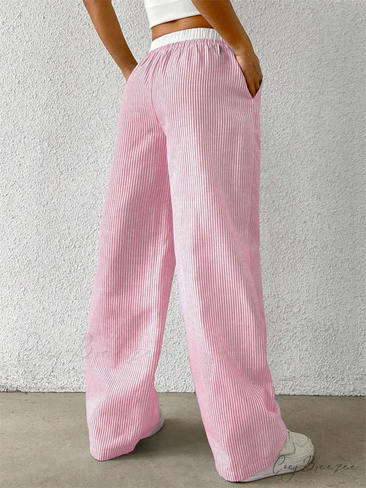 Chic Striped Side-Slit Tie-Up Spacious Sweatpant pant-250223