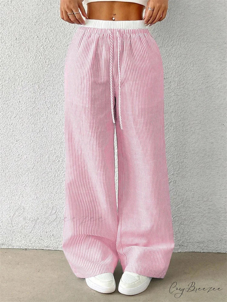 Chic Striped Side-Slit Tie-Up Spacious Sweatpant pant-250223