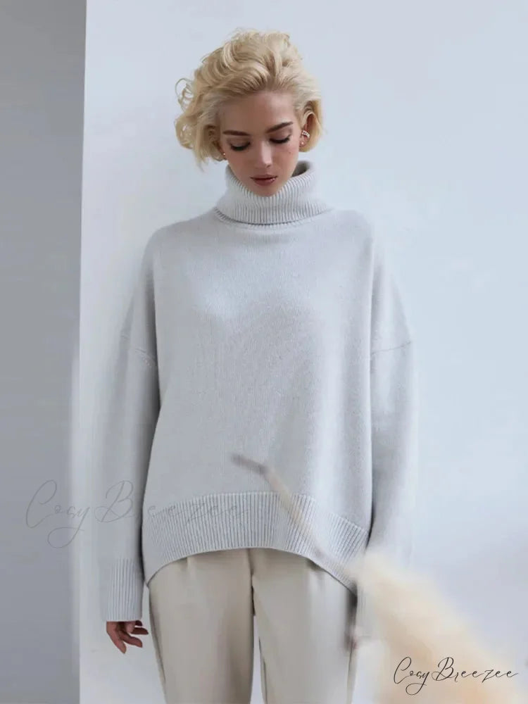 Chic Thickened Inner Wear Solid Fashion Knitted Jumper Christmas Sweater Granny Grey / S