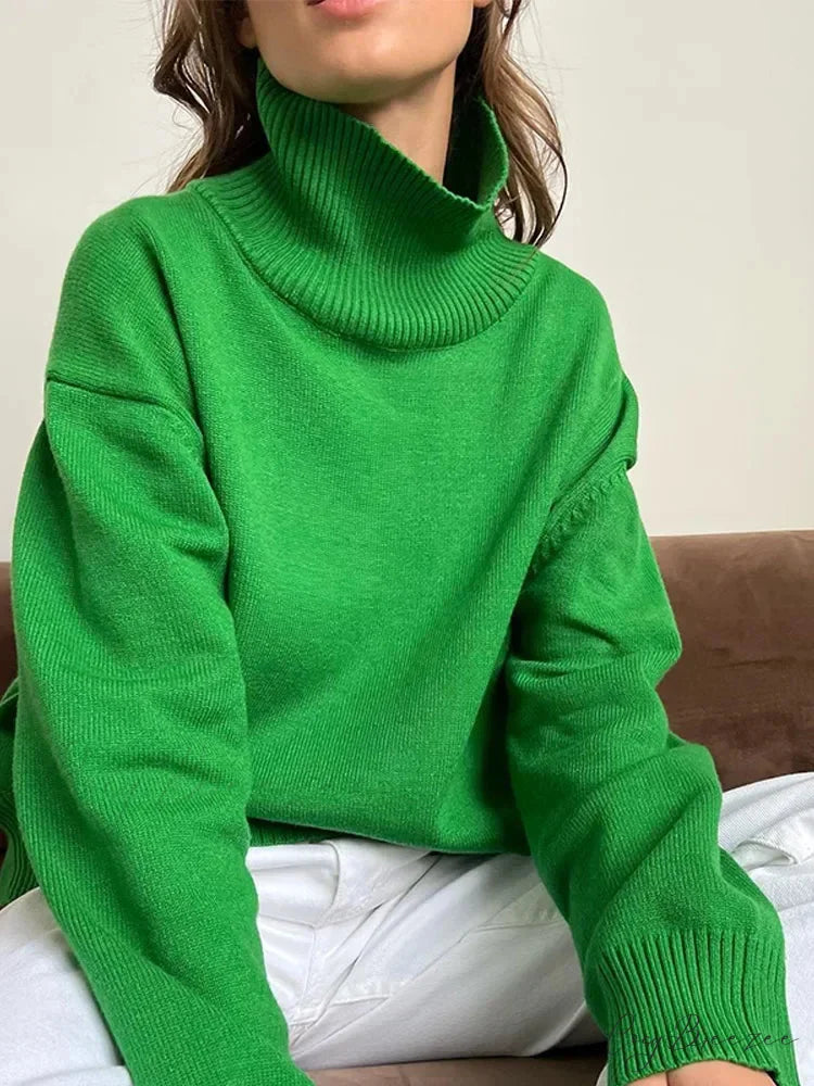 Chic Thickened Inner Wear Solid Fashion Knitted Jumper Christmas Sweater Green / S