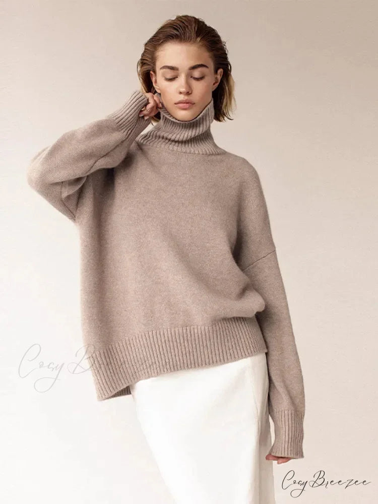 Chic Thickened Inner Wear Solid Fashion Knitted Jumper Christmas Sweater Khakis / S