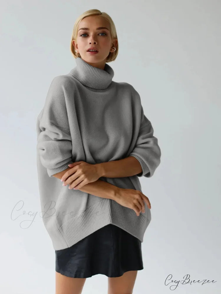 Chic Thickened Inner Wear Solid Fashion Knitted Jumper Christmas Sweater LIGHT GREY / S