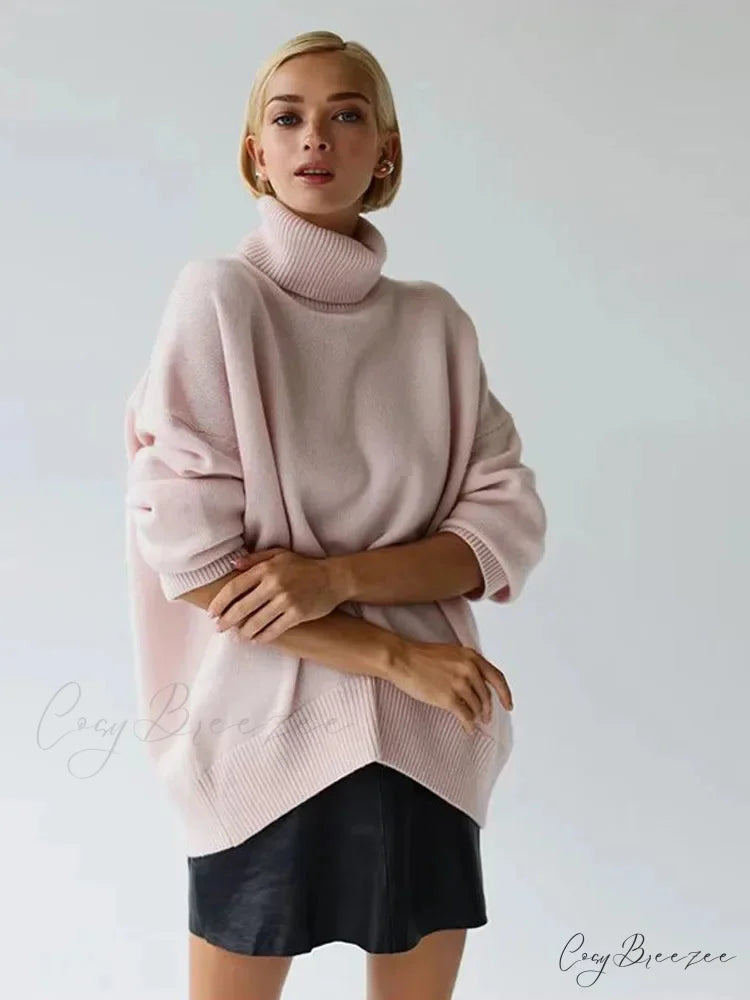 Chic Thickened Inner Wear Solid Fashion Knitted Jumper Christmas Sweater pinkish / S