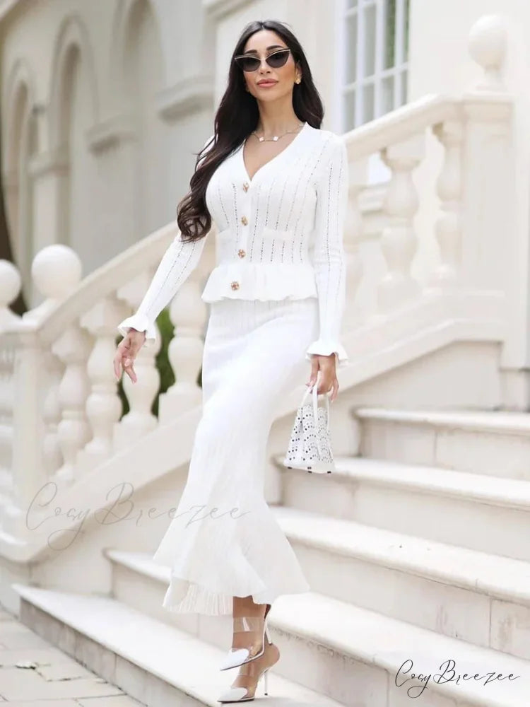 Chic Woven Matching Long Work Set officetwopieceset-250223