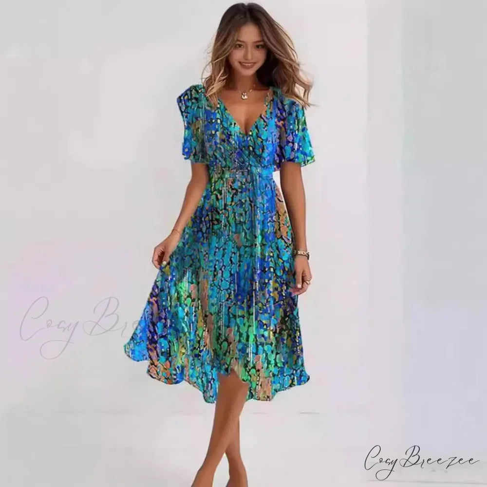 Chiffon Floral Print V-neck Dress oldfloraldress-250126