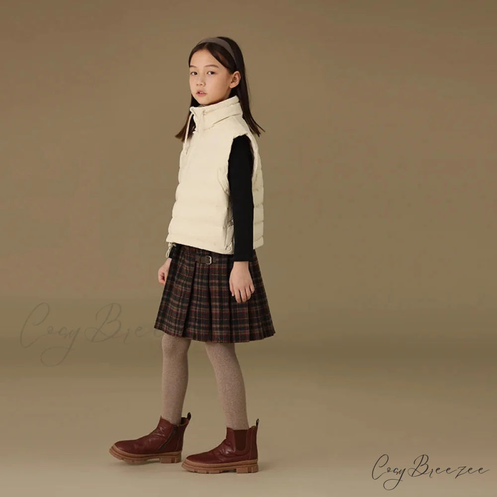 Children’s Retro Plaid Wool Casual Thick Pleated Autumn Winter Skirt