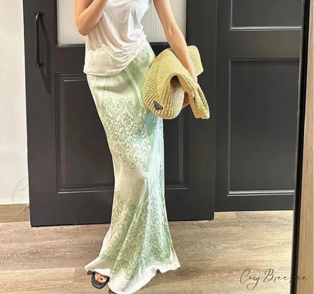 Chinese Style Floral High Waist A-Line Skirt skirt-250126