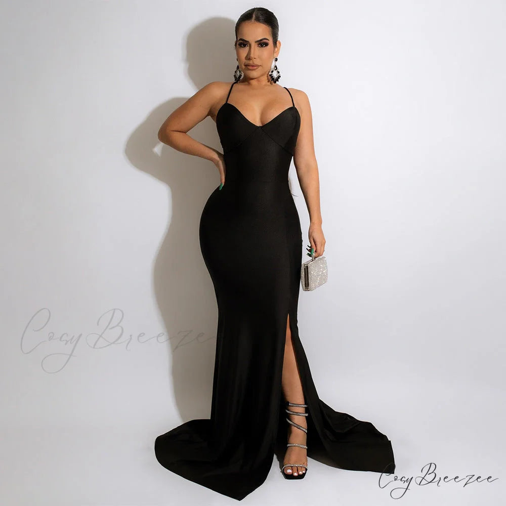 Chloe Lace-Up Stylish Back Formal Dress BLACK / S