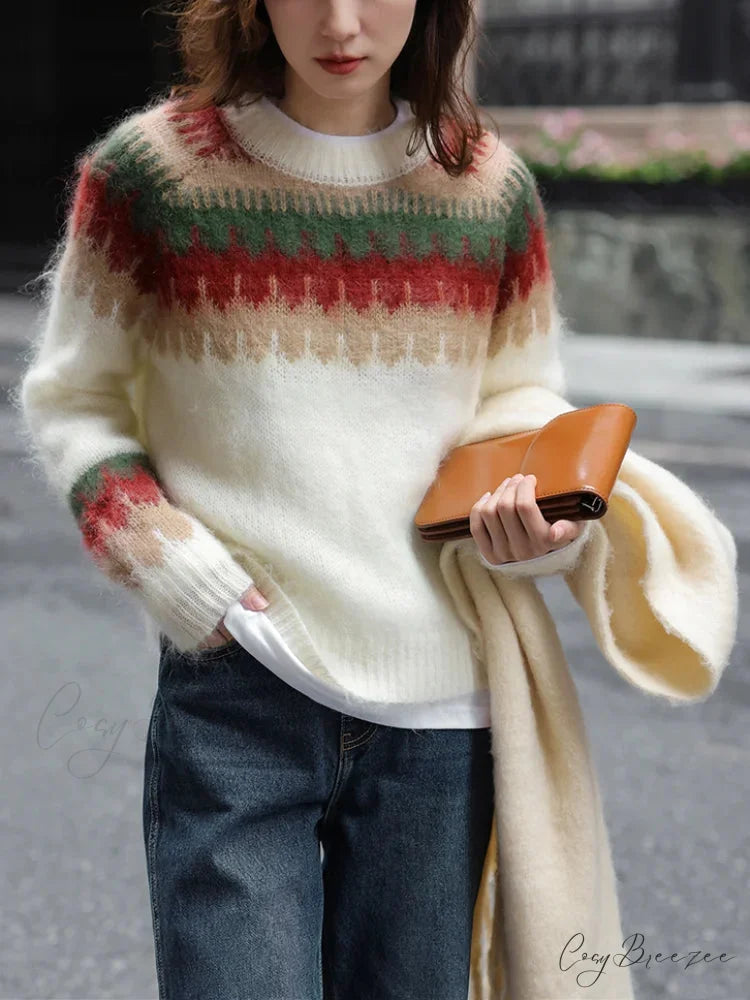 Christmas Red Thick Retro Lazy Wind Sweater swraters-241228