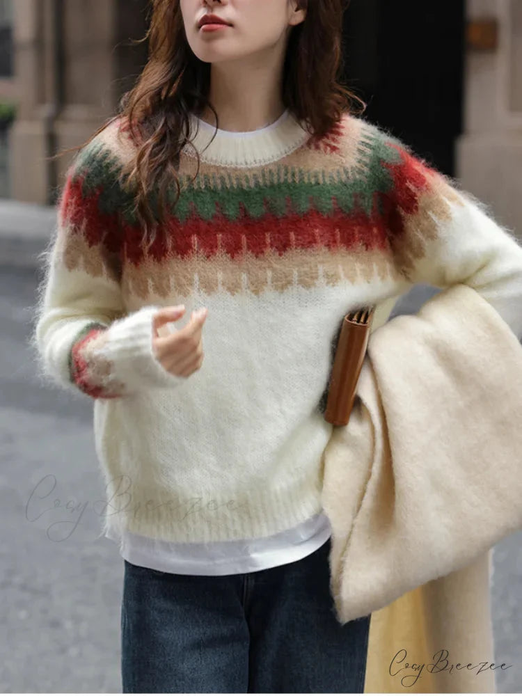 Christmas Red Thick Retro Lazy Wind Sweater swraters-241228