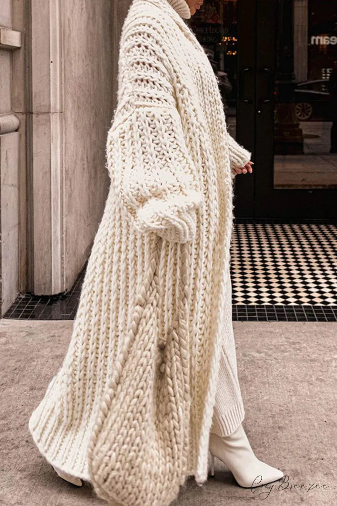 Chunky Knit Cardigan with Openwork Design Beige / 2XL