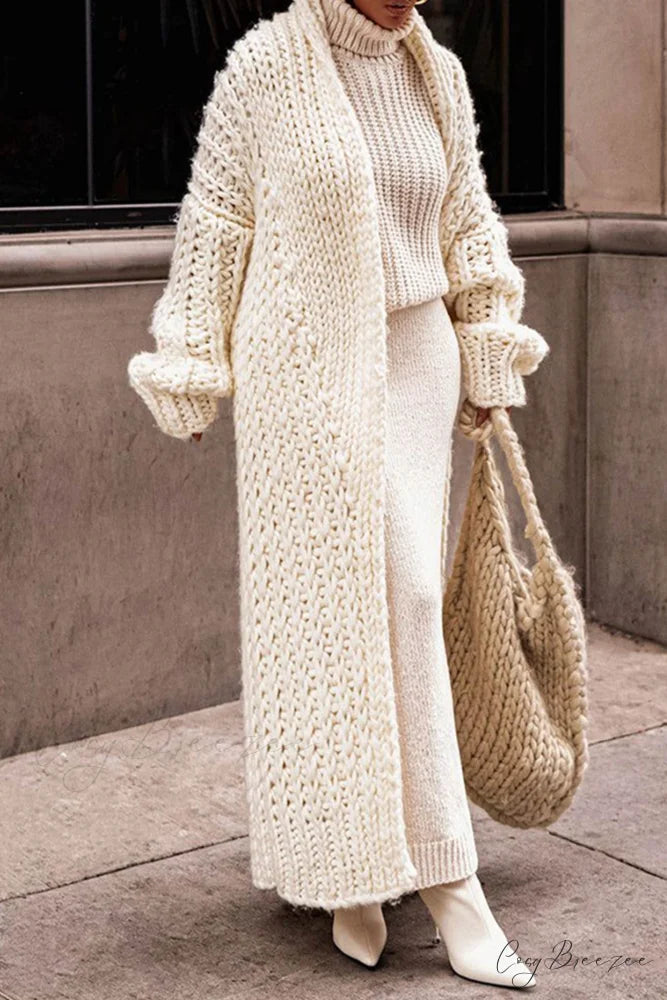 Chunky Knit Cardigan with Openwork Design Beige / S