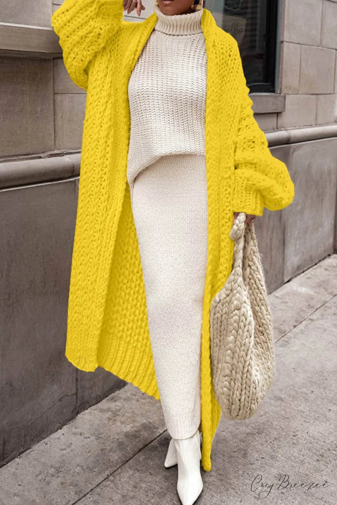 Chunky Knit Cardigan with Openwork Design Yellow / S