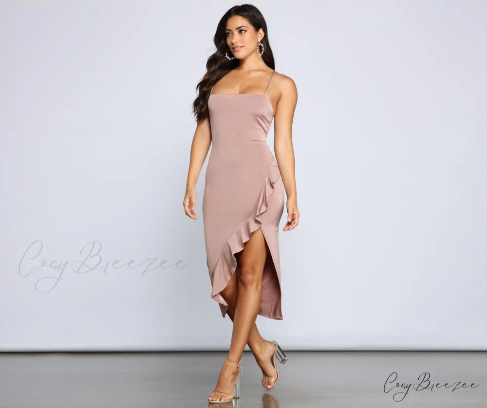 City Chic Stylish Ruffled Midi Dress MAUVE / XS