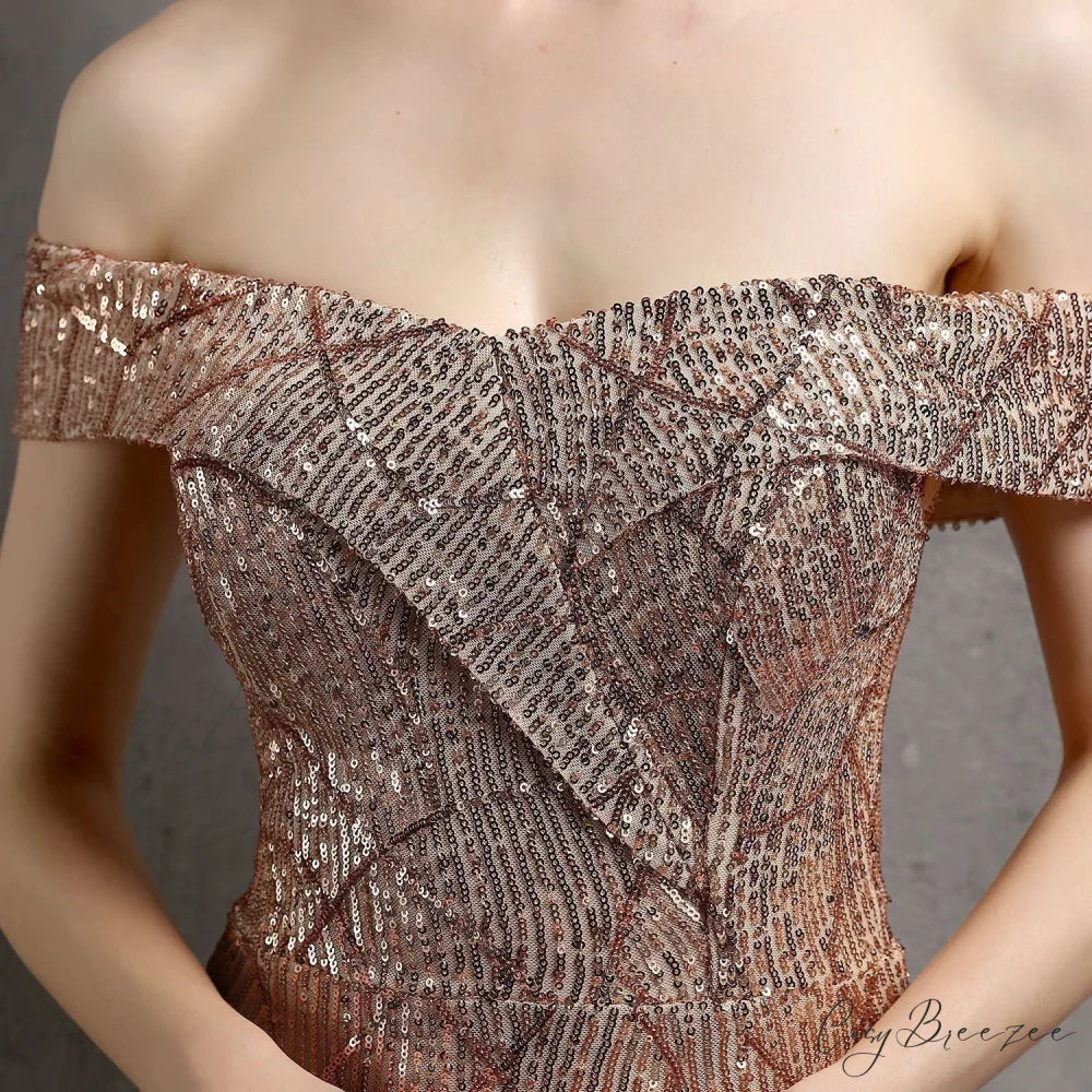 Clara Glitter Off the Graceful Shoulder Split Dress For Prom