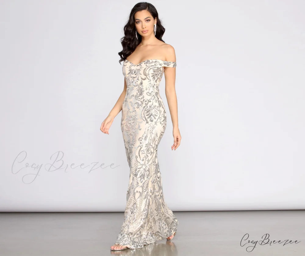 Clara Sequin Stylish Off Shoulder Dress