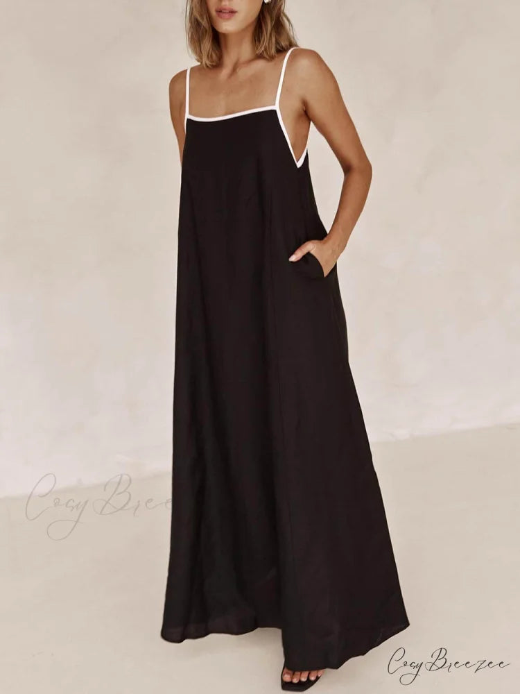 Classic Holiday Style Charming Contrasting Suspender Dress Black / S