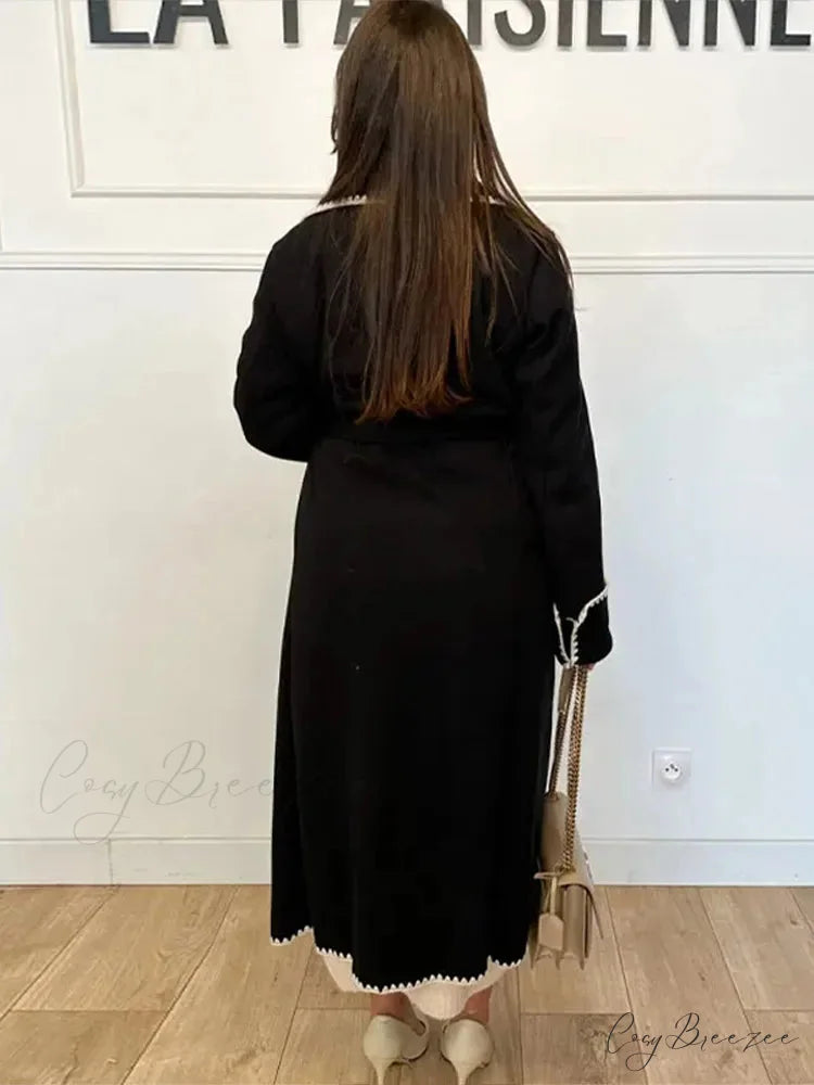 Classic Patchwork Belted Wool Coat Black / S overcoats-241228