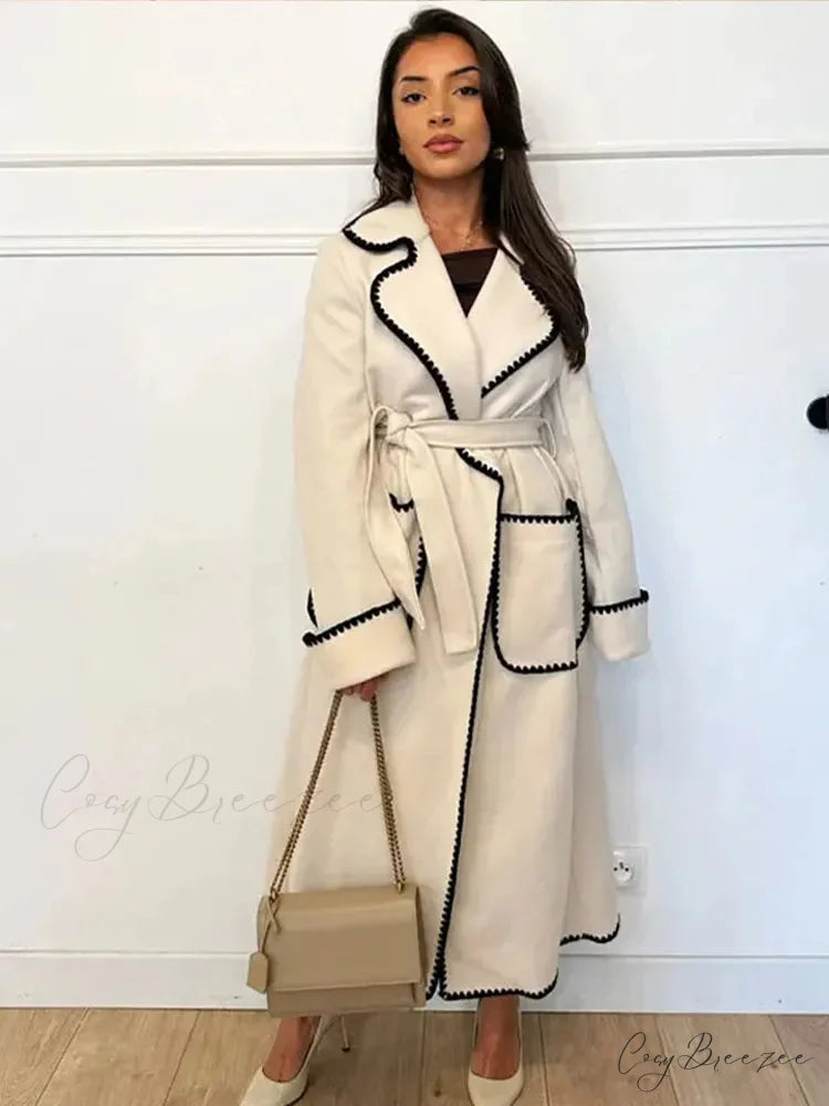 Classic Patchwork Belted Wool Coat WHITE / S overcoats-241228