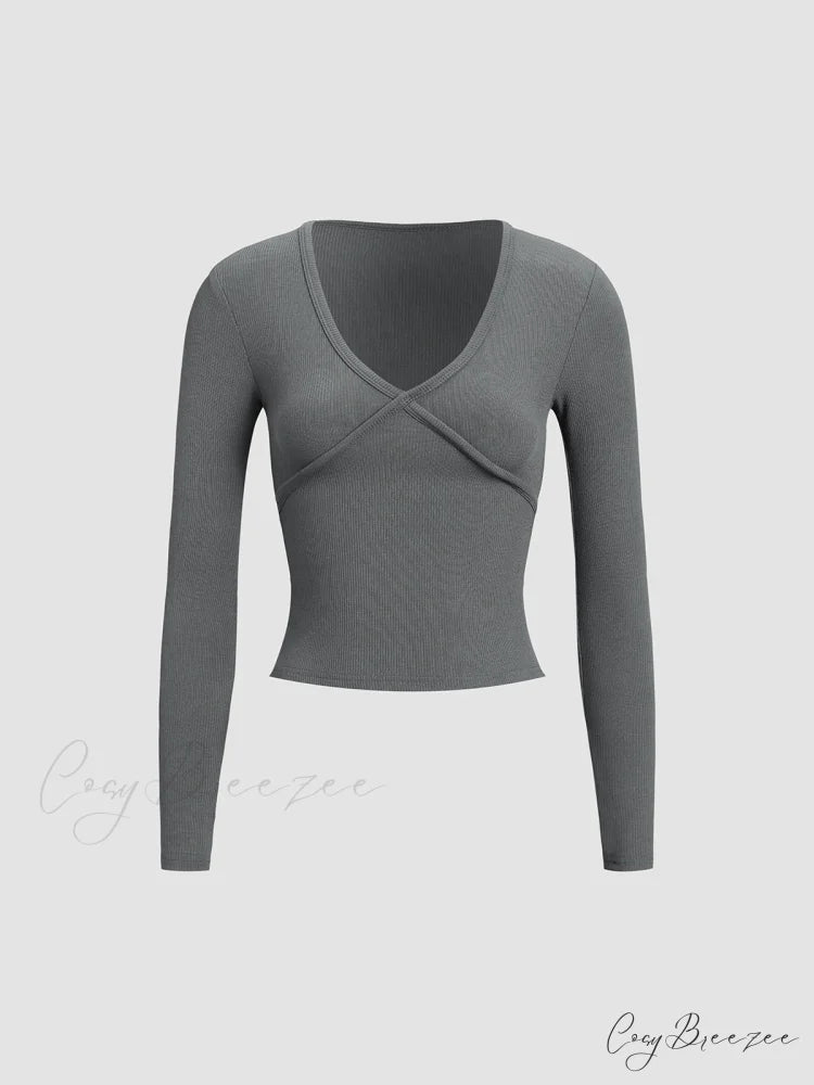 Classic V-Neck Graceful Long Sleeve Shirt
