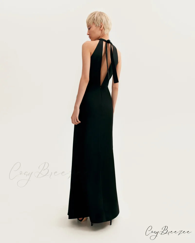 Classical Black Halterneck Satin Graceful Maxi Dress Xo Xo