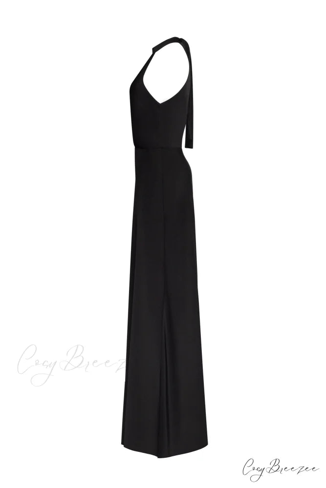 Classical Black Halterneck Satin Graceful Maxi Dress Xo Xo