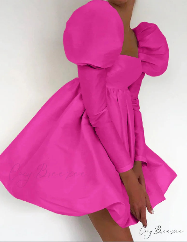 Classy Puff Sleeve Short Prom Dress - Ball Gown and Wedding L / khaki